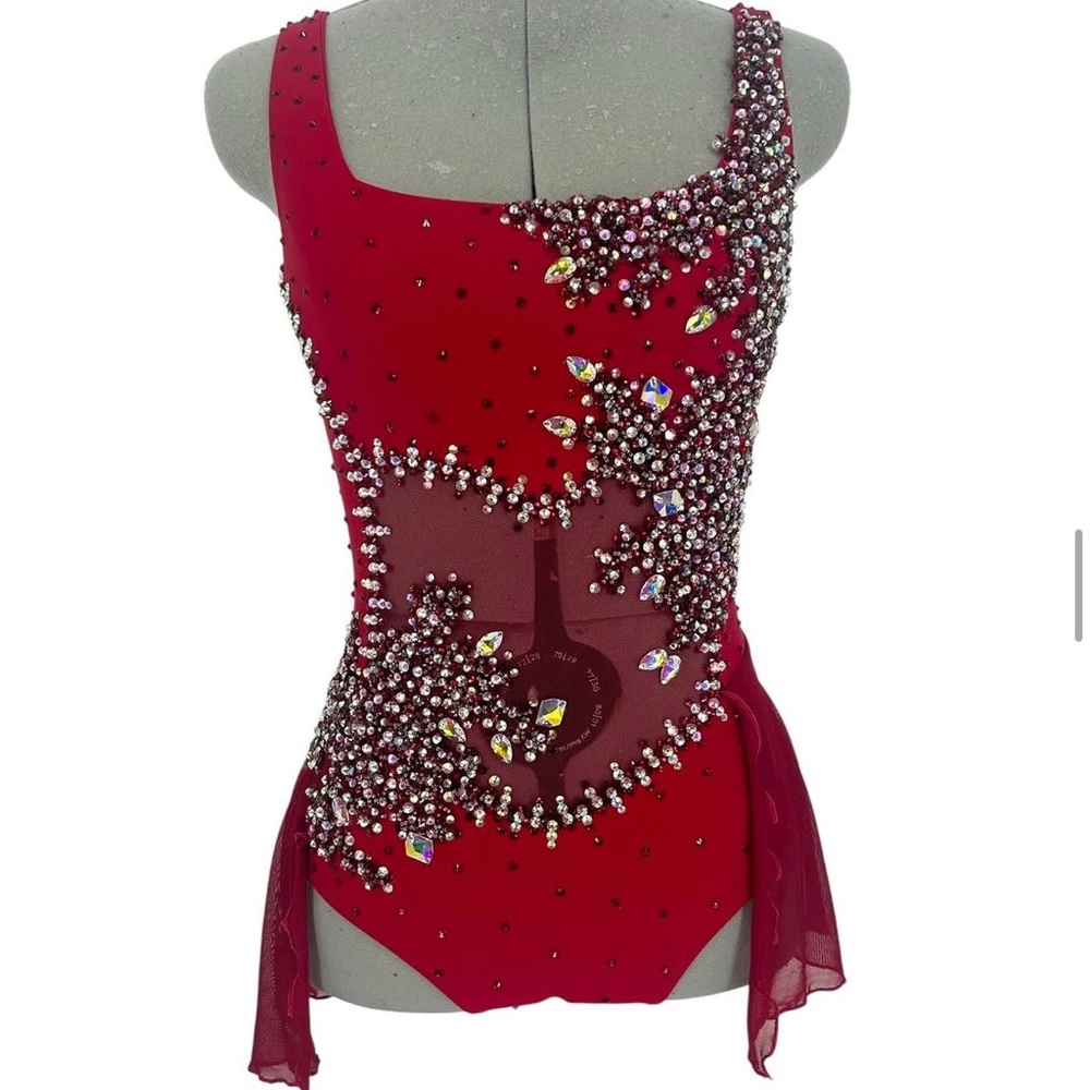 Elegant Red Embellished Women's Custom dance costume